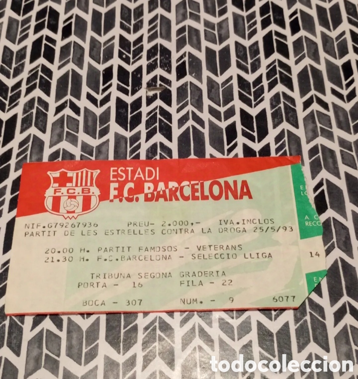 Coleccionismo deportivo: ENTRADA PARTIDO DE LAS ESTRELLAS CONTRA LA DROGA 1993 FAMOSOS VETERANOS FC BARCELONA SELECCION LIGA