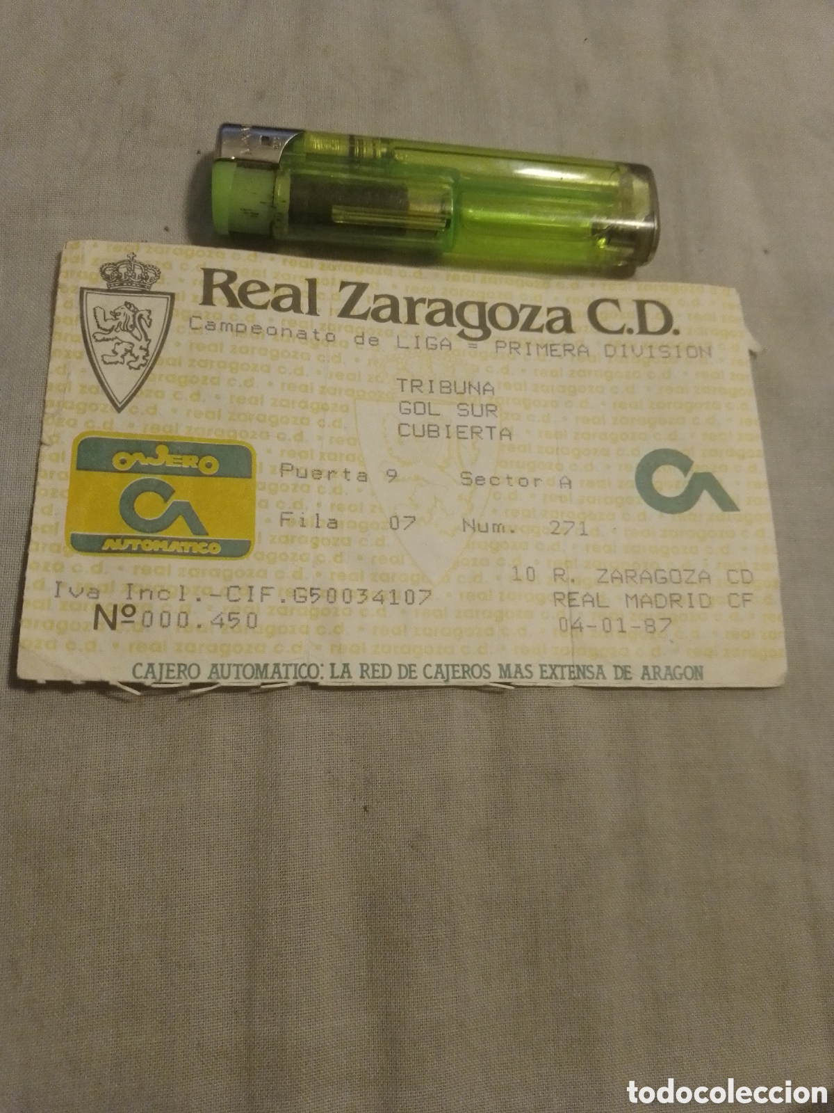 Collezionismo sportivo: ENTRADA CAMPEONATO DE LIGA PRIMERA DIVISI&Oacute;N REAL ZARAGOZA REAL MADRID 1987