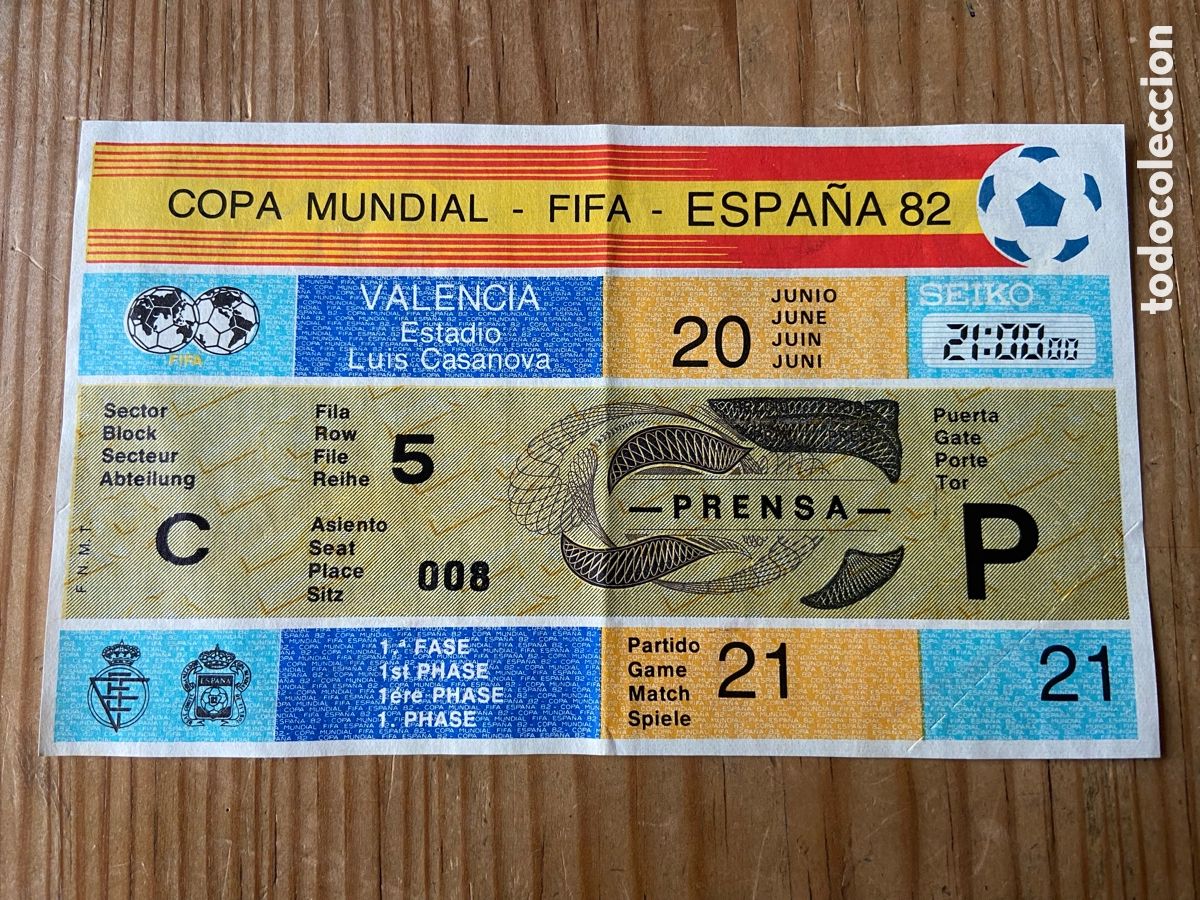 Coleccionismo deportivo: R27901 ENTRADA TICKET PRENSA MUNDIAL ESPA&Ntilde;A 82 1982 ESPA&Ntilde;A YUGOSLAVIA MATCH 21 COMPLETA SIN CORTAR