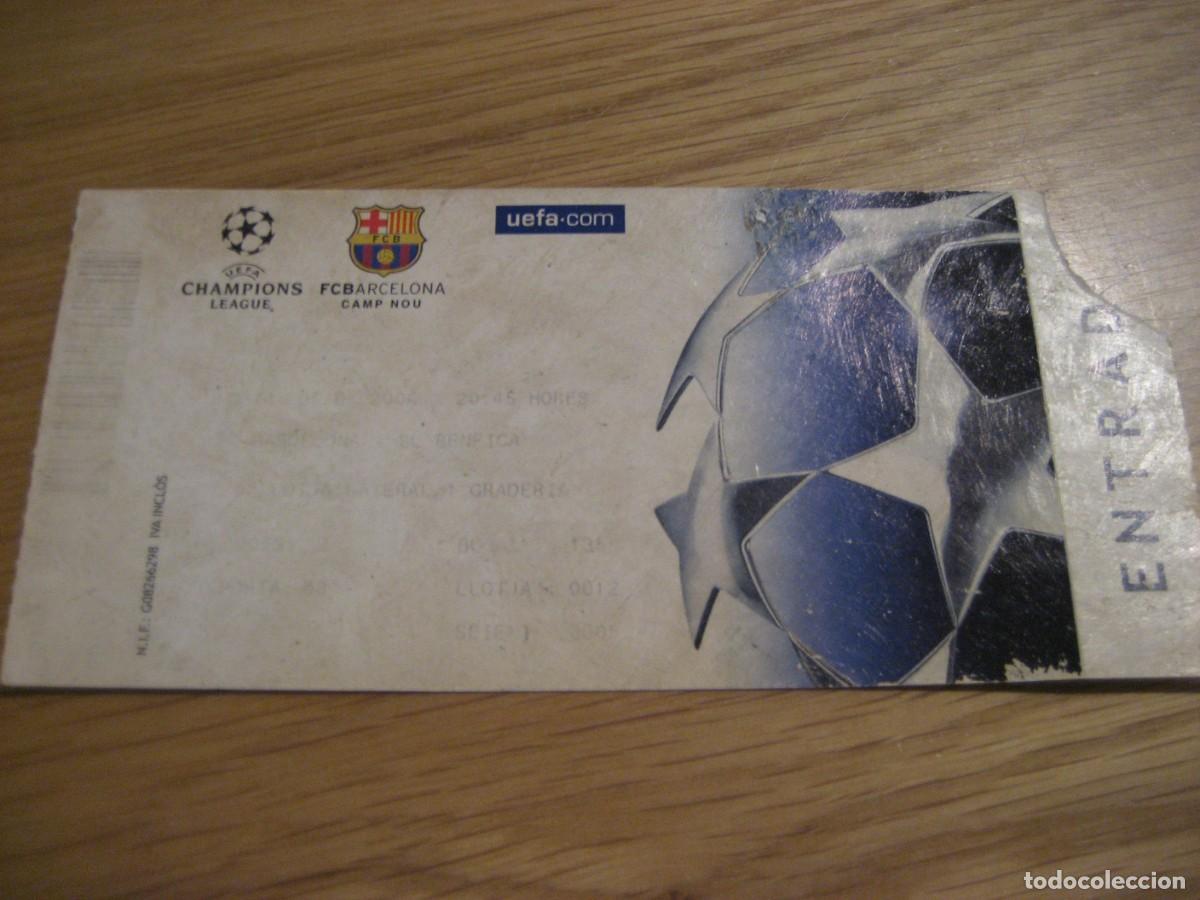 Coleccionismo deportivo: antigua entrada de futbol . Champions league Bar&ccedil;a - Benfica 2005