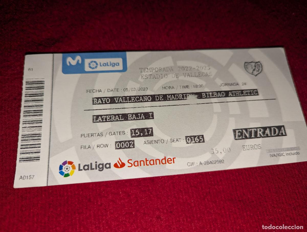 Coleccionismo deportivo: ENTRADA TICKET RAYO VALLECANO MADRID - ATHLETIC BILBAO 5/3/2023 0-0 Lateral Baja