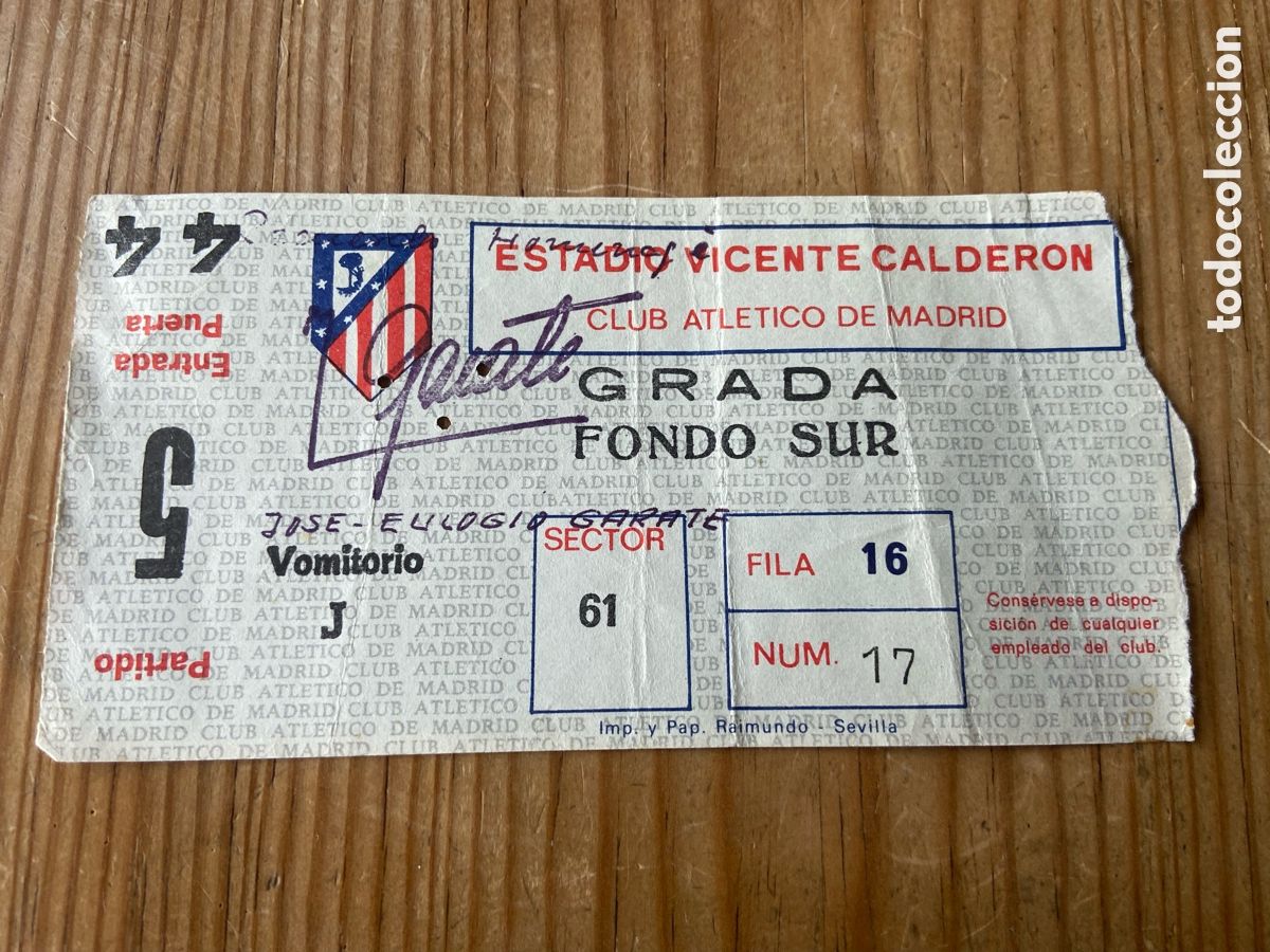 Coleccionismo deportivo: R29352 ENTRADA TICKET HOMENAJE JOSE EULOGIO GARATE (1-6-1977) ATLETICO MADRID ATHLETIC REAL SOCIEDAD