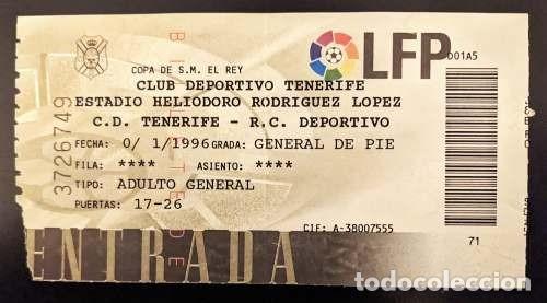 Coleccionismo deportivo: TENERIFE 2-1 DEPORTIVO DE LA CORU&Ntilde;A Entrada Ticket Copa del Rey 1995-1996 Futbol Heliodoro Rodriguez