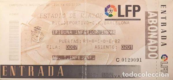 Coleccionismo deportivo: DEPORTIVO DE LA CORU&Ntilde;A 0-1 FC BARCELONA Entrada Ticket Liga 1996-1997 Futbol Estadio de Riazor
