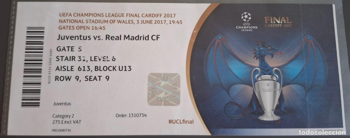 Coleccionismo deportivo: ENTRADA TICKET FUTBOL FINAL REAL MADRID JUVENTUS TURIN CHAMPIONS 2017 CARDIFF CAMPEON CON NOMBRES