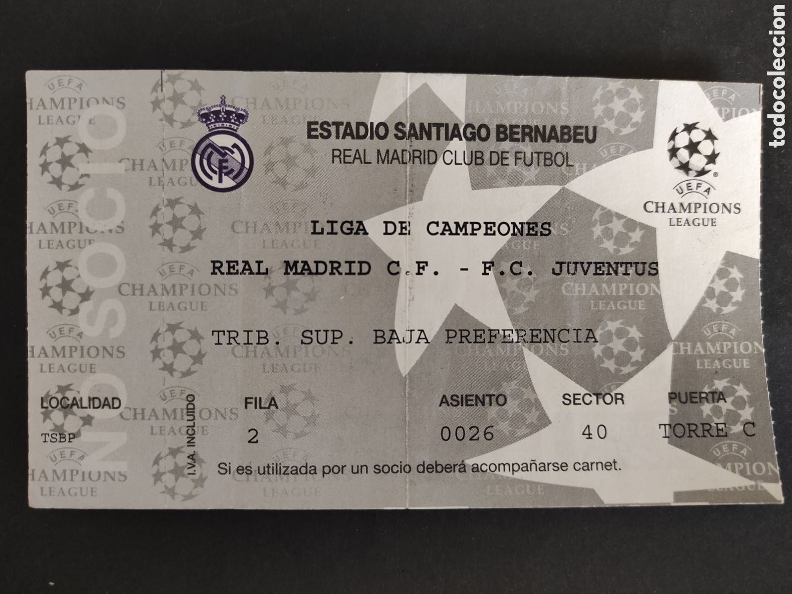 Sammelleidenschaft Sport: TICKET ENTRADA DE FUTBOL REAL MADRID JUVENTUS LIGA DE CAMPEONES CHAMPIONS LEAGUE 1995/1996