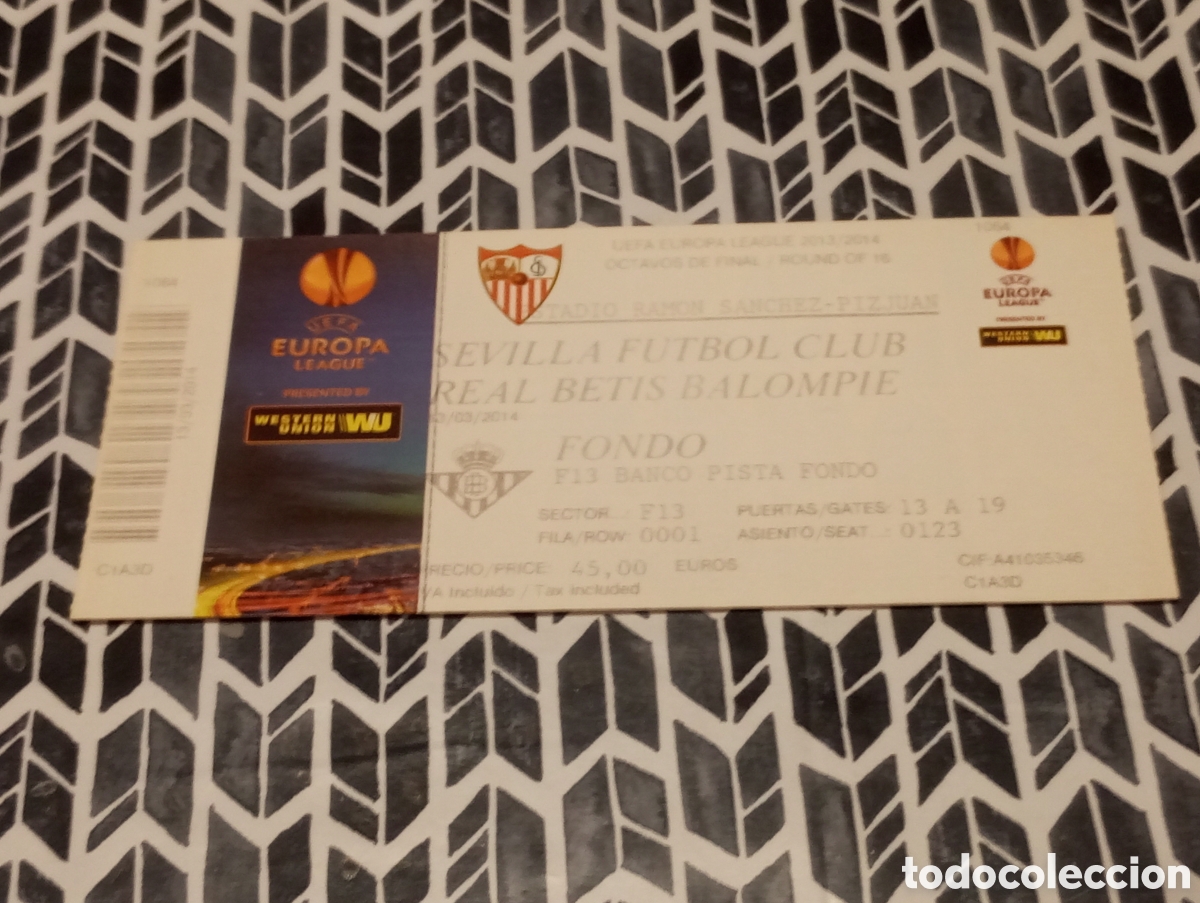 Coleccionismo deportivo: ENTRADA SEVILLA - REAL BETIS 2013-2014 EUROPA LEAGUE