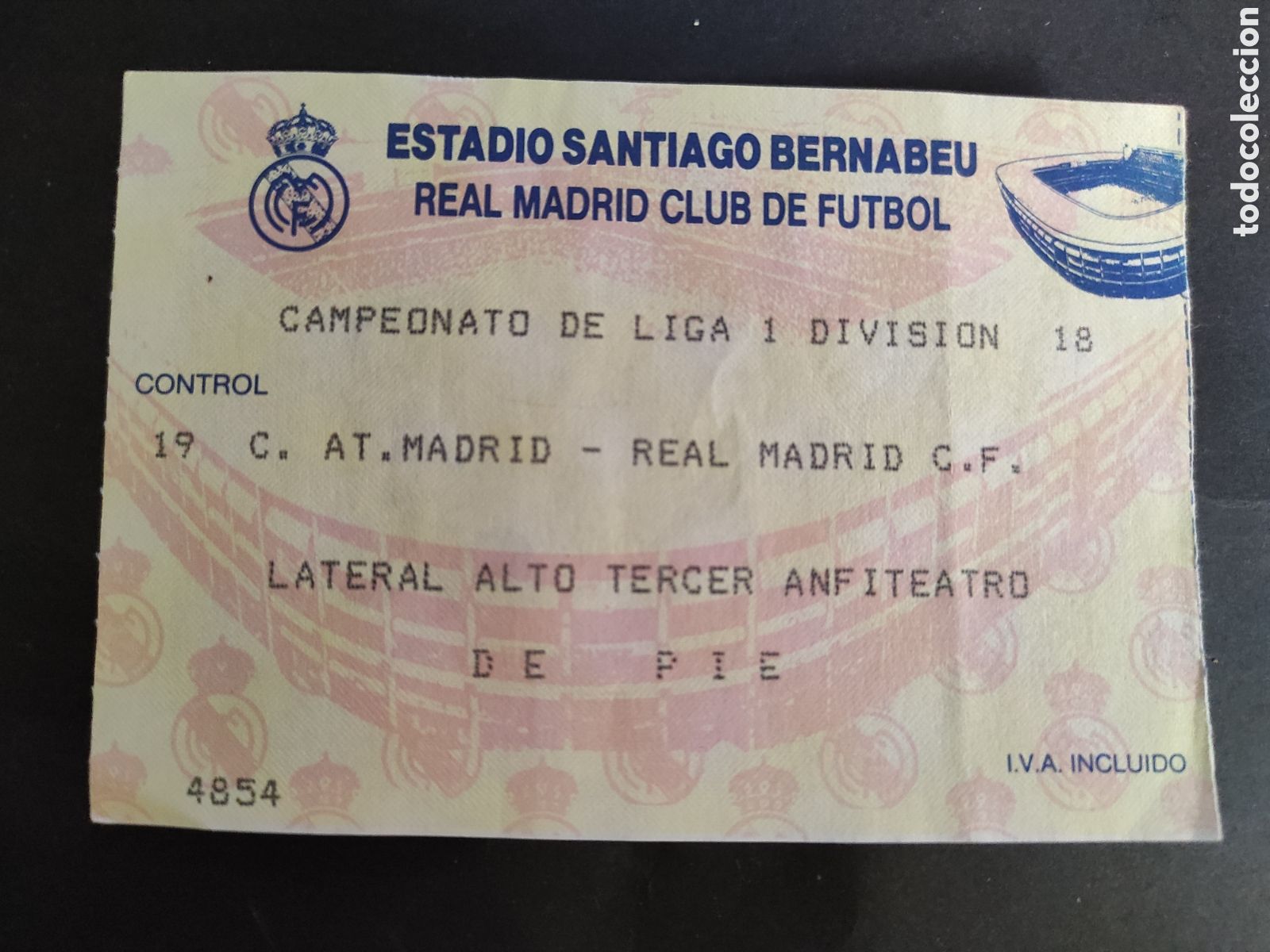 Sammelleidenschaft Sport: TICKET ENTRADA DE FUTBOL REAL MADRID ATLETICO DE MADRID . CAMPEONATO DE LIGA.- TEMPORADA 1990/1991.