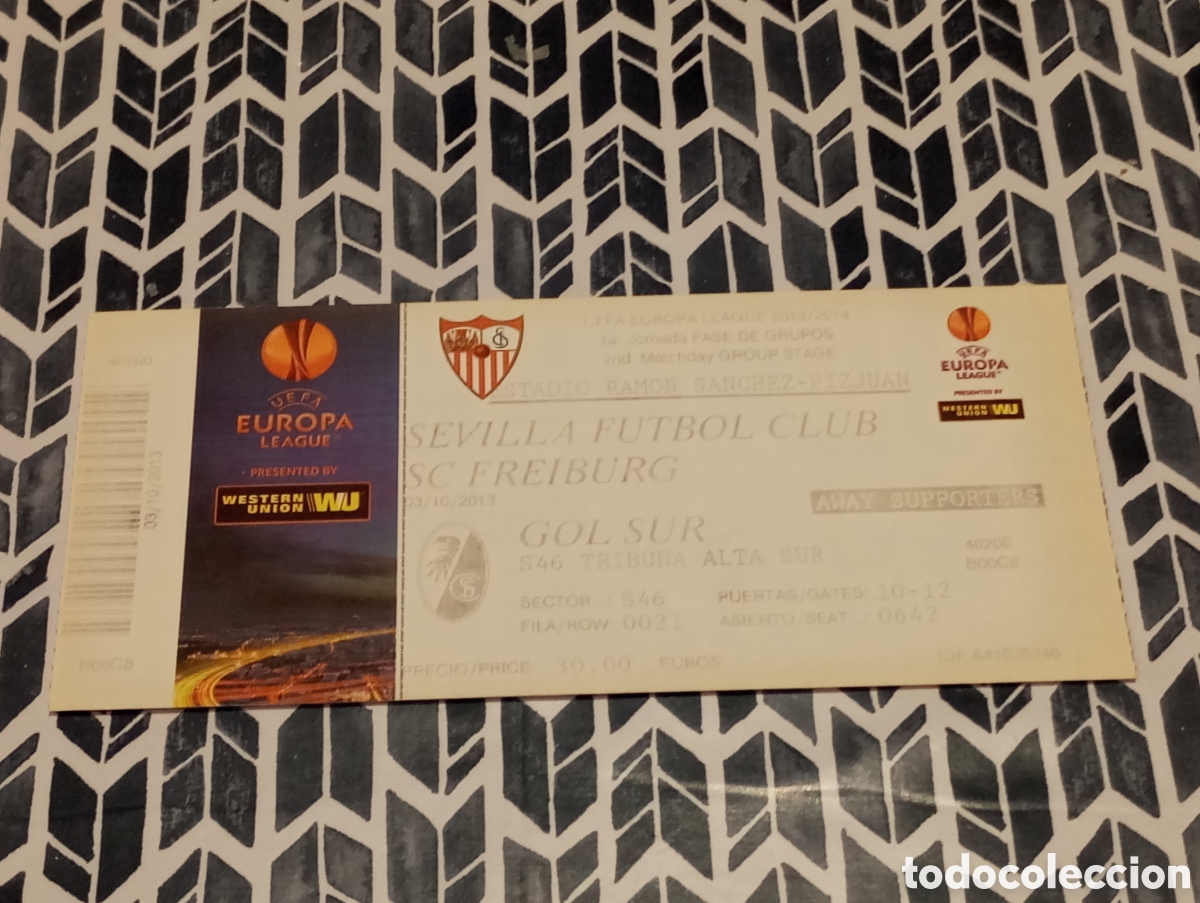 Coleccionismo deportivo: Entrada Sevilla FC Friburgo Uefa Europa League 2013/2014