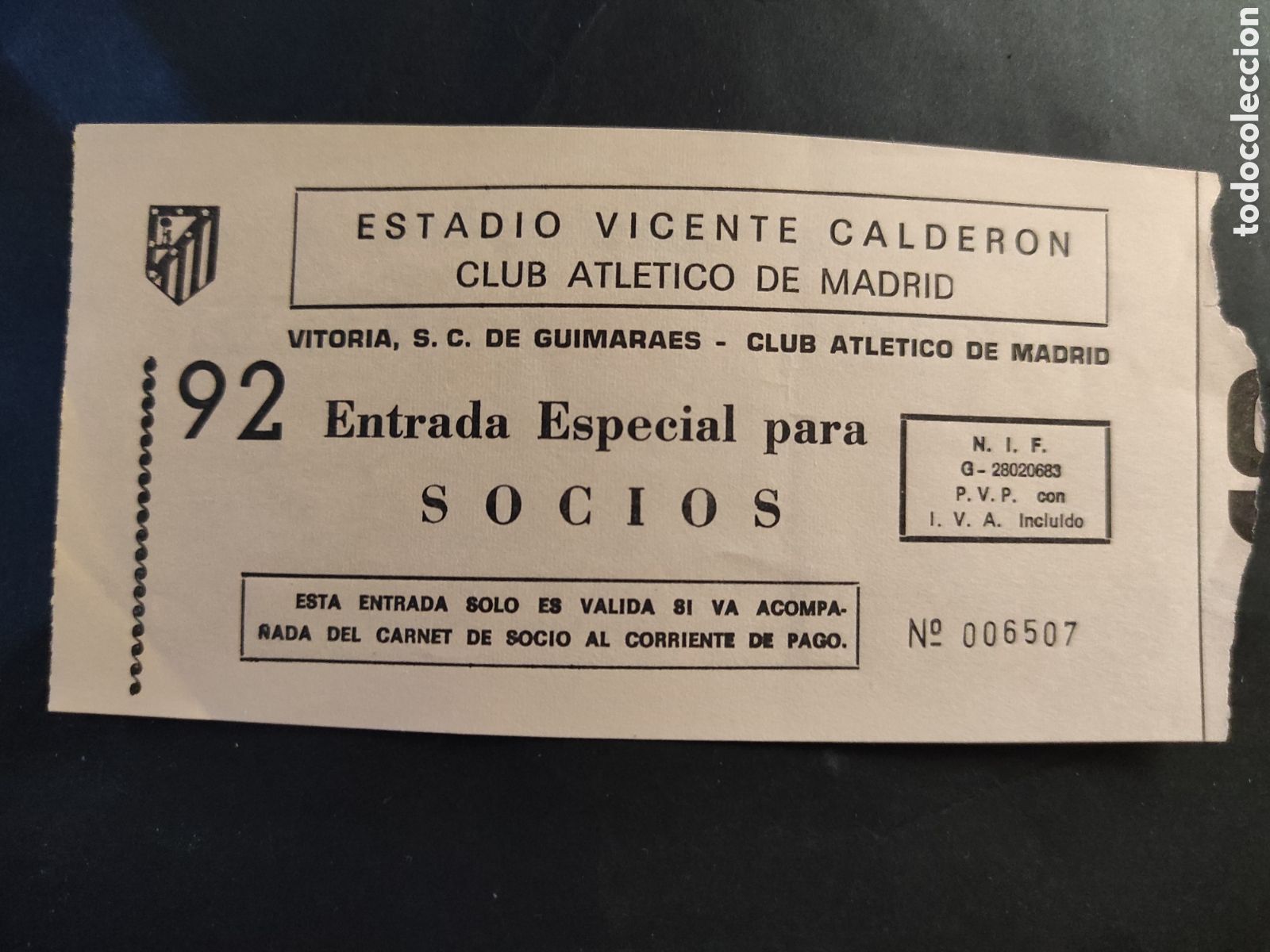 Sammelleidenschaft Sport: TICKET ENTRADA DE FUTBOL ATLETICO DE MADRID VITORIA S. C. GUIMARAES. COPA UEFA.- 1986.