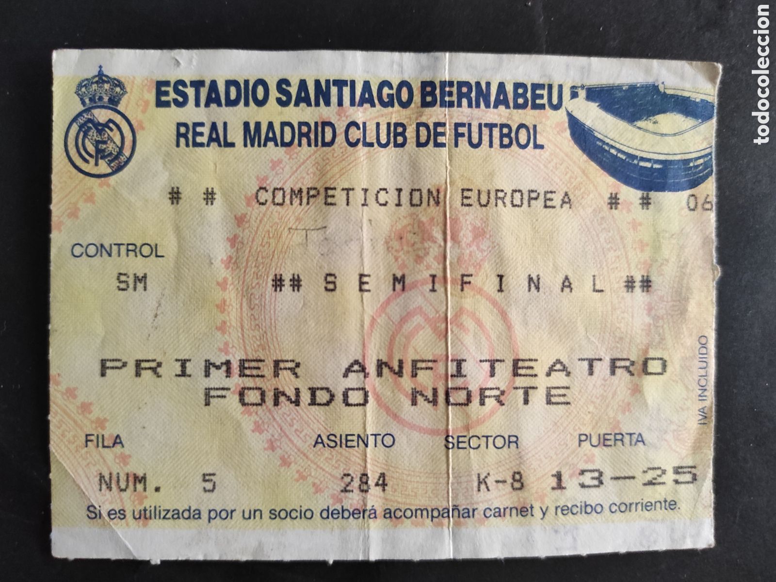 Coleccionismo deportivo: TICKET ENTRADA DE FUTBOL REAL MADRID - TORINO COPA UEFA 1991/1992