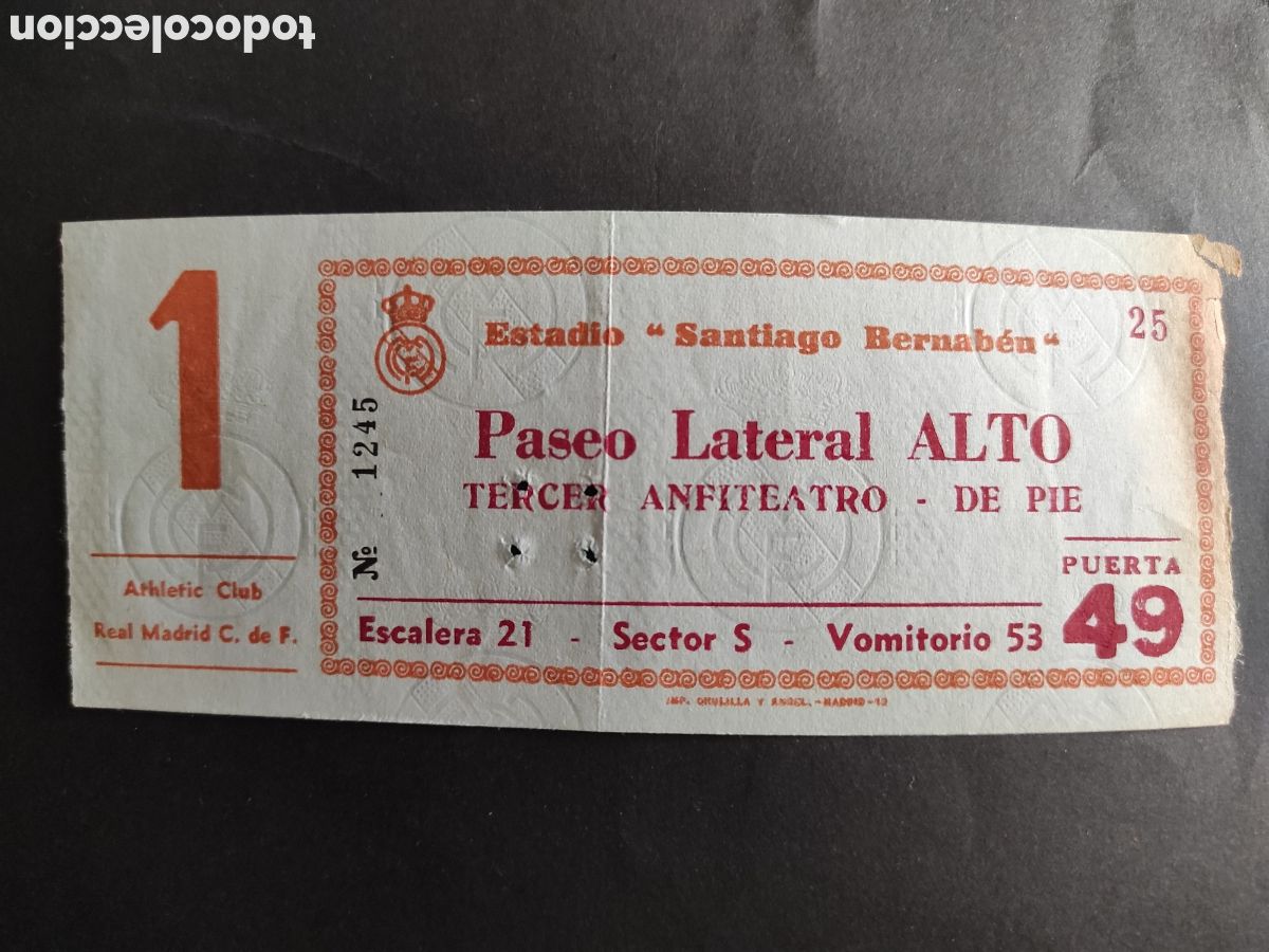 Coleccionismo deportivo: TICKET ENTRADA DE FUTBOL REAL MADRID - ATLETIC CLUB BILBAO. CAMPEONATO DE LIGA. TEMPORADA 1976/1977