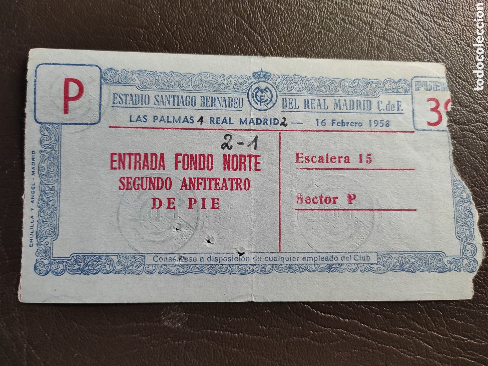 Coleccionismo deportivo: TICKET ENTRADA DE FUTBOL REAL MADRID - LAS PALMAS.- CAMPEONATO DE LIGA. 1957/1958