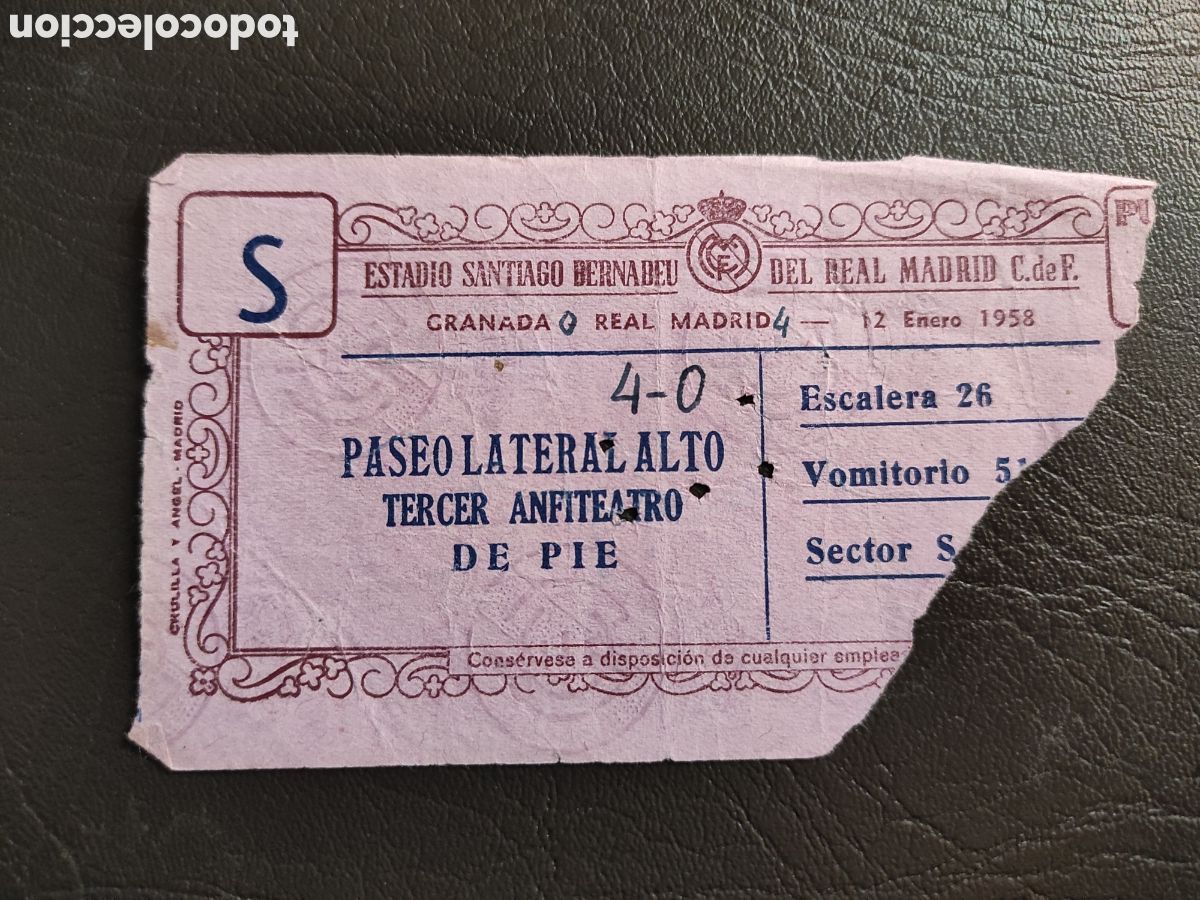 Collezionismo sportivo: TICKET ENTRADA DE FUTBOL REAL MADRID - GRANADA C. F.- CAMPEONATO DE LIGA. 1957/1958
