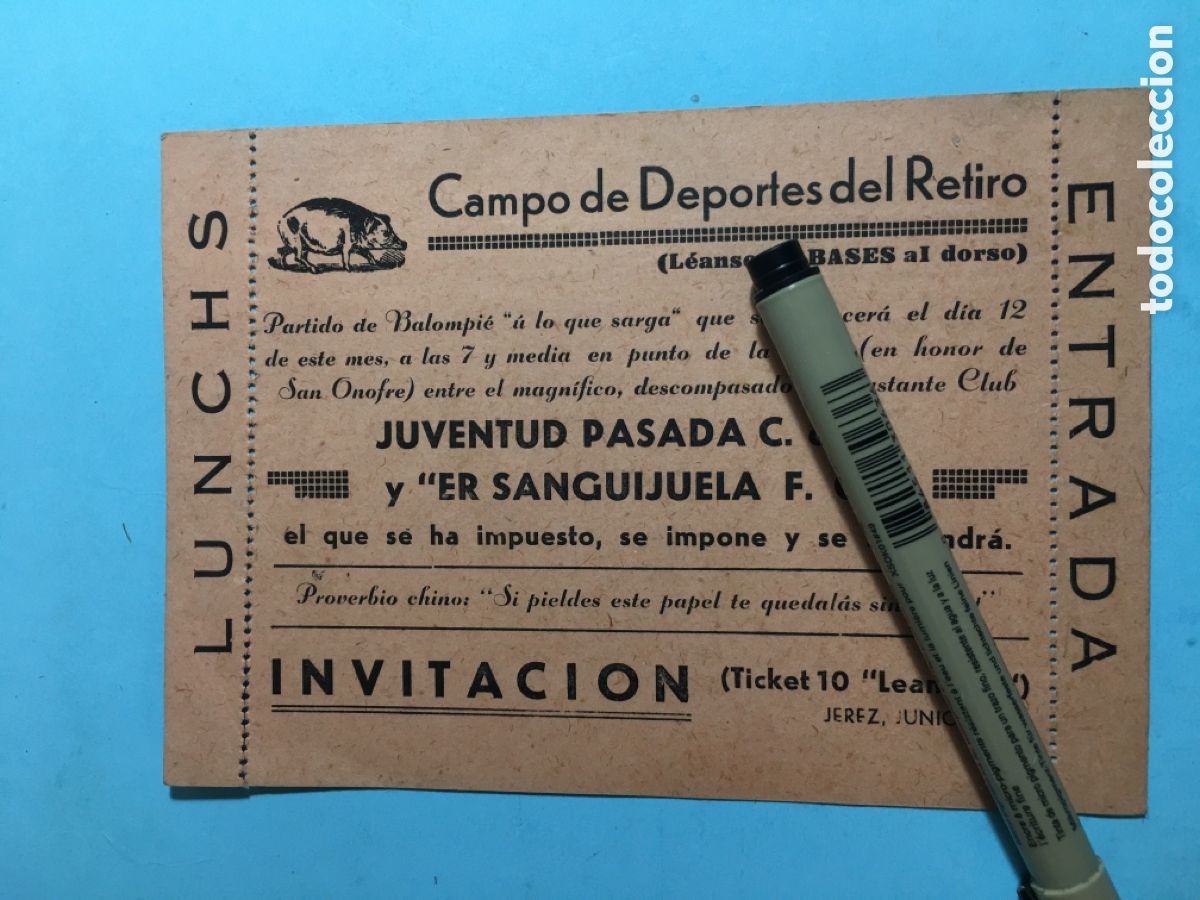 Coleccionismo deportivo: 1945/6 JEREZ CAMPO DE DEPORTES DEL RETIRO BALOMPI&Eacute; LUNCHS HONOR S. ONOFRE JOCOSO Y DIVERTIDO