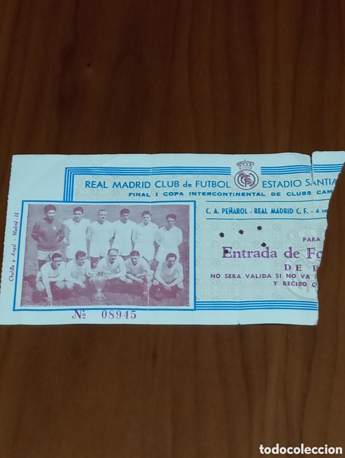 Collezionismo sportivo: ENTRADA FUTBOL FINAL INTERCONTINENTAL REAL MADRID PE&Ntilde;AROL 1960