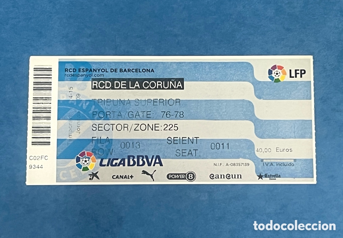 Coleccionismo deportivo: ENTRADA ENTERA RCD ESPA&Ntilde;OL ESPANYOL - DEPORTIVO LA CORU&Ntilde;A LIGA 2014-2015 14-15 CORNELLA PRAT TICKET.