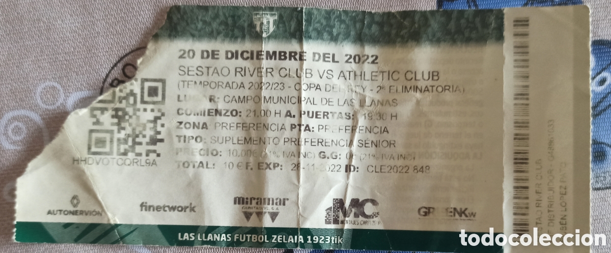 Collezionismo sportivo: ENTRADA TICKET SESTAO ATHLETIC BILBAO 22 23 COPA