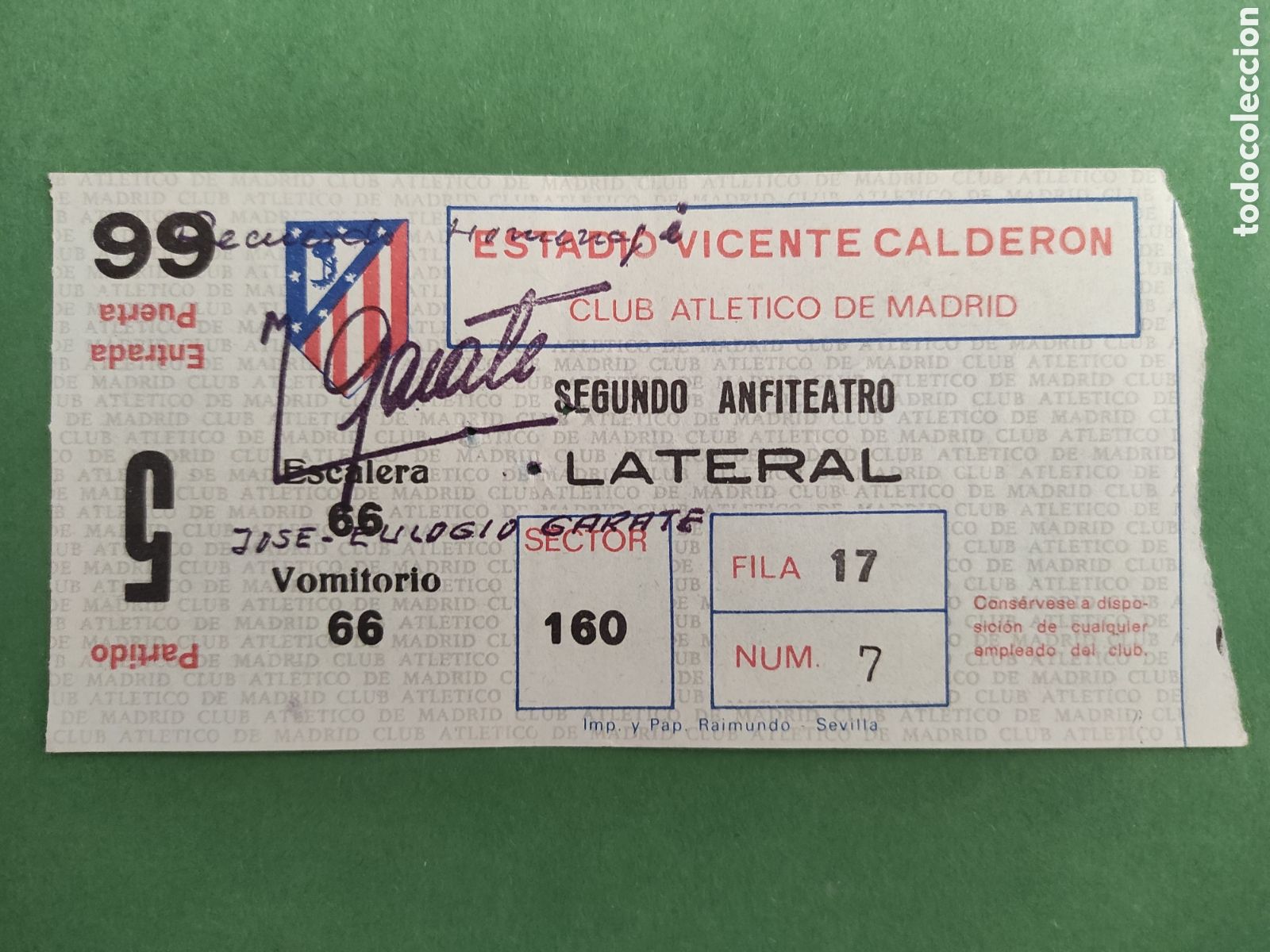 Collezionismo sportivo: TICKET ENTRADA DE FUTBOL HOMENAJE A JOSE EULOGIO GARATE ATLETICO DE MADRID - COMBINADO VASCO- 1977.