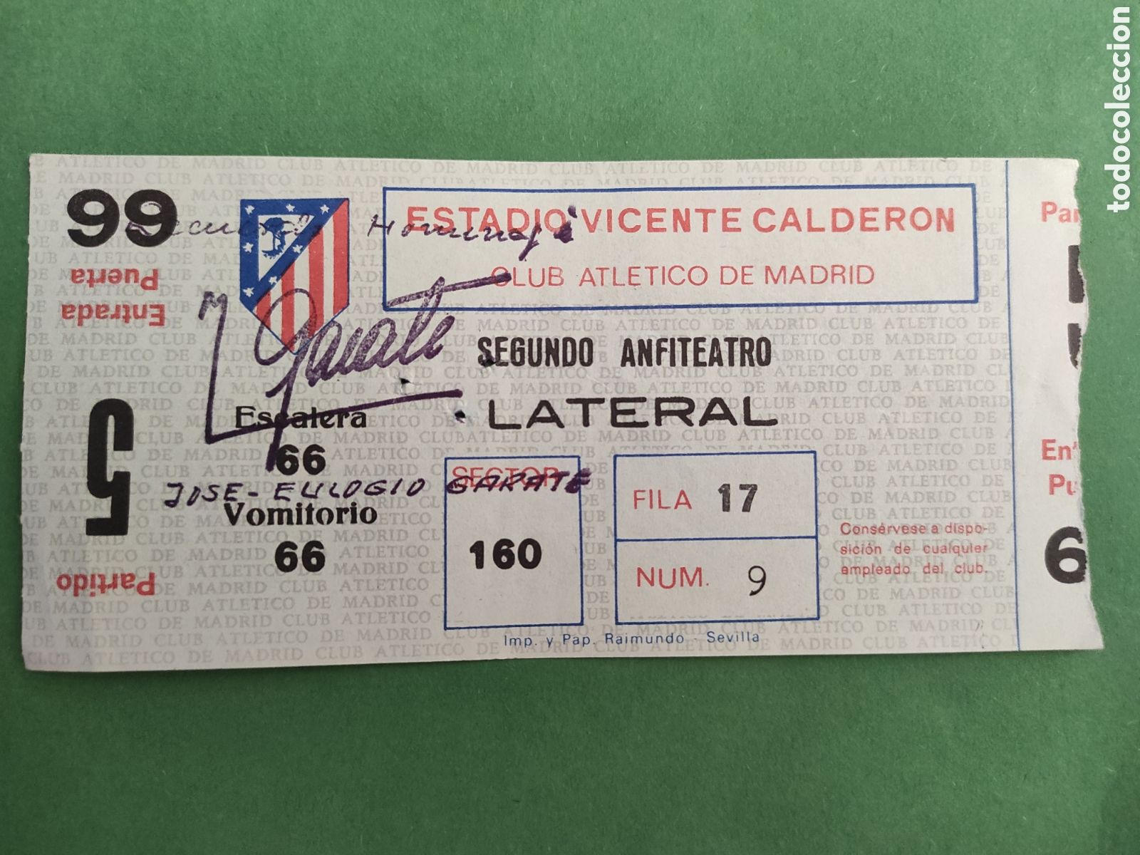 Collezionismo sportivo: TICKET ENTRADA DE FUTBOL HOMENAJE A JOSE EULOGIO GARATE ATLETICO DE MADRID - COMBINADO VASCO- 1977.