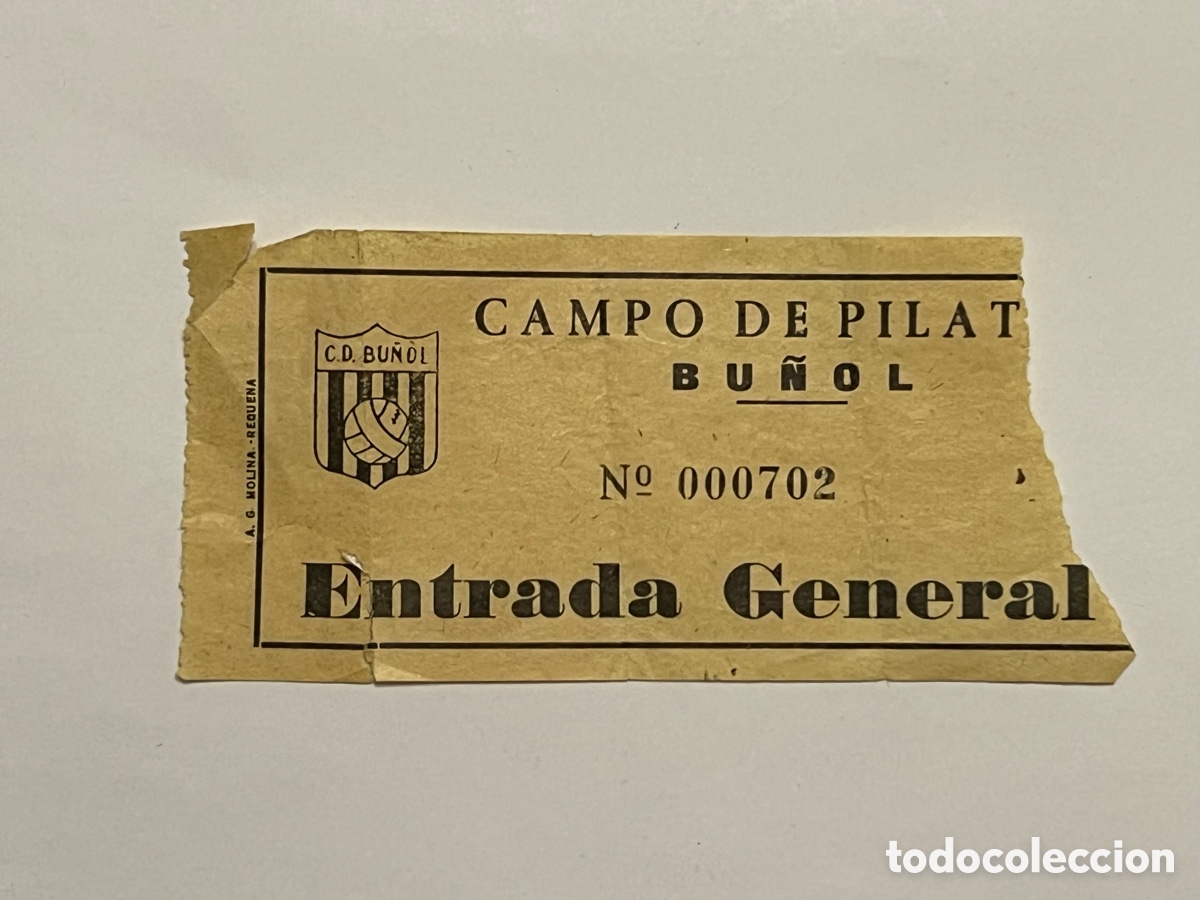 Collezionismo sportivo: BU&Ntilde;OL, C.D. Bu&ntilde;ol, Campo de Pilatos.. Antigua entrada de f&uacute;tbol (h.1939?) Guerra Civil..