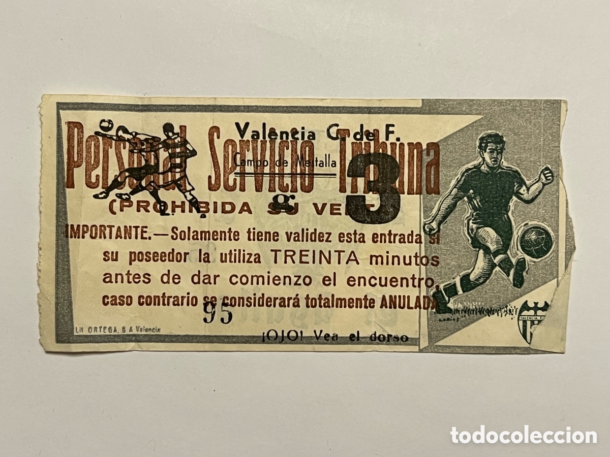 Sports collectibles: VALENCIA C de F., CAMPO DE MESTALLA.. Personal Servicio Tribuna (h.1960?)