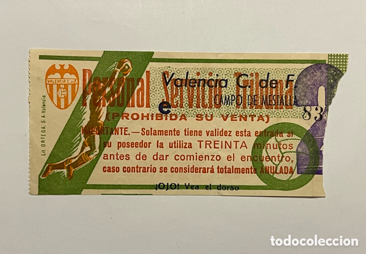 Sports collectibles: VALENCIA C de F., CAMPO DE MESTALLA.. Personal Servicio Tribuna (h.1960?)