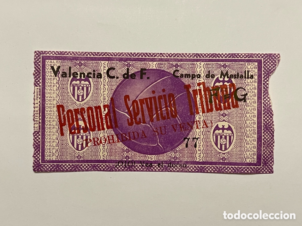 Sports collectibles: VALENCIA C de F., CAMPO DE MESTALLA.. Personal Servicio Tribuna (h.1960?)