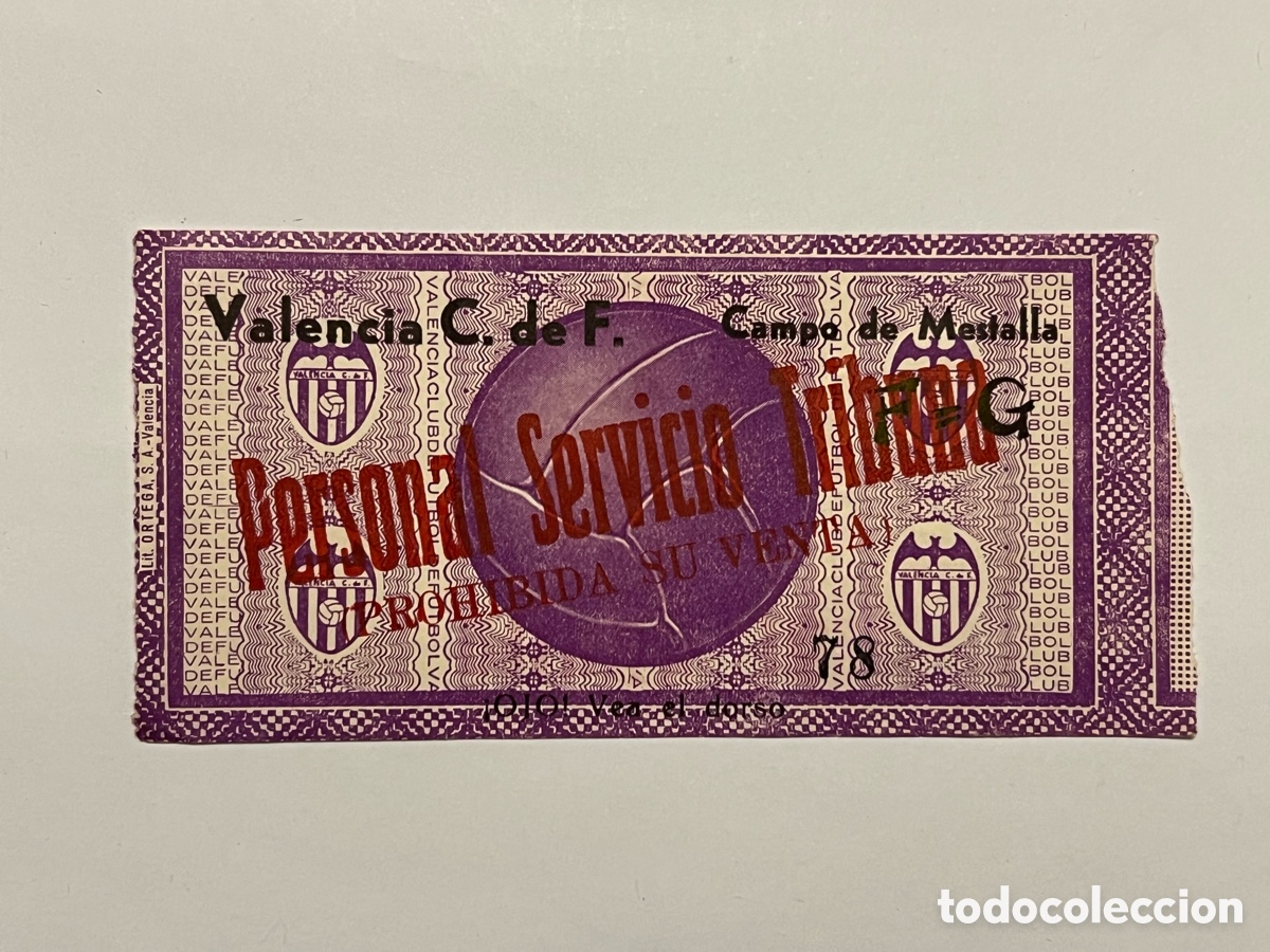 Sports collectibles: VALENCIA C de F., CAMPO DE MESTALLA.. Personal Servicio Tribuna (h.1960?)