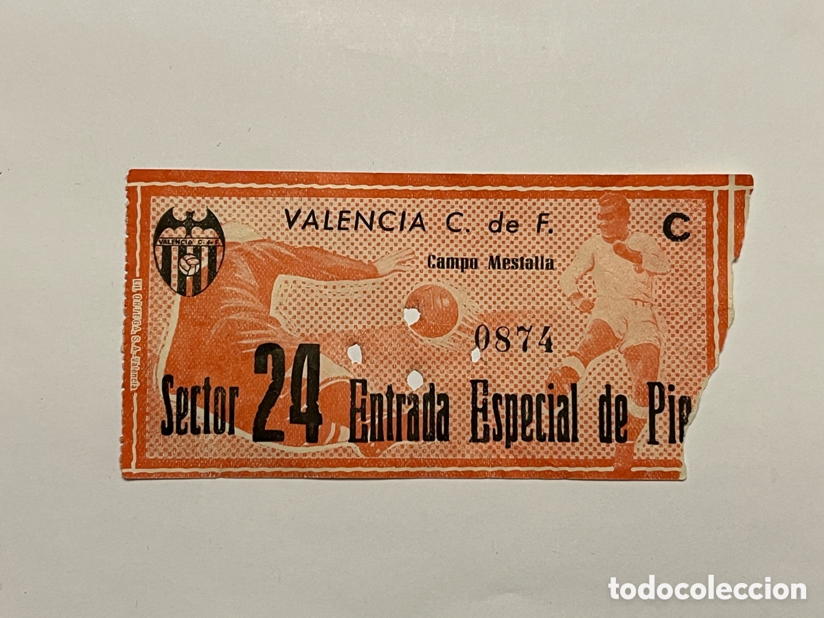 Collezionismo sportivo: VALENCIA C de F., CAMPO DE MESTALLA.. Entrada especial de pie (h.1960?)