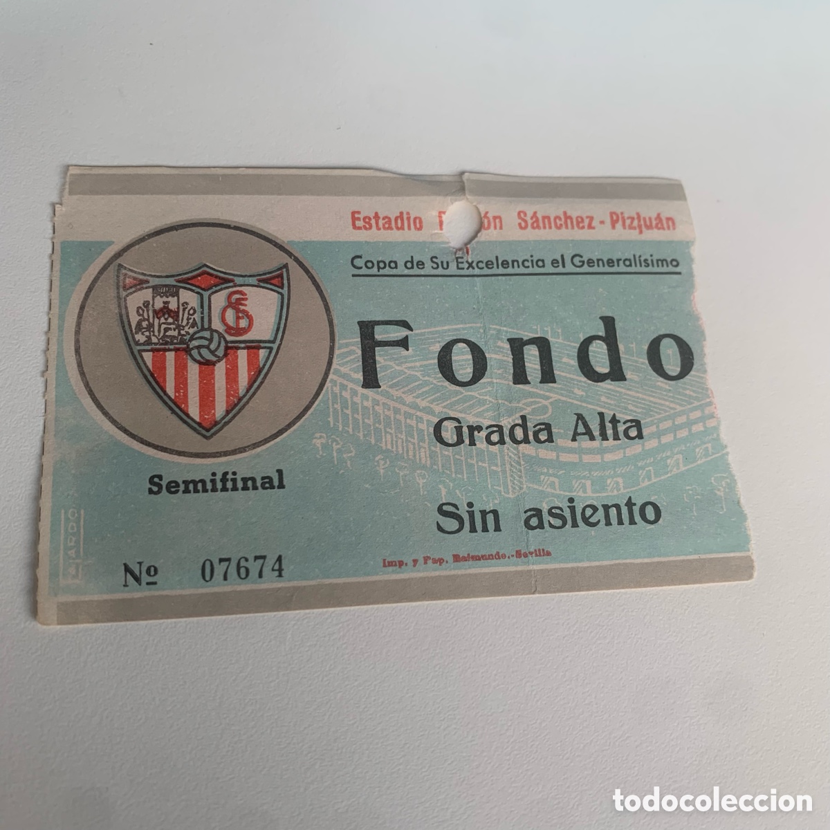 Coleccionismo deportivo: Entrada semifinal copa generalisimo 26 junio 1971 sevilla cf valencia sanchez pizjuan
