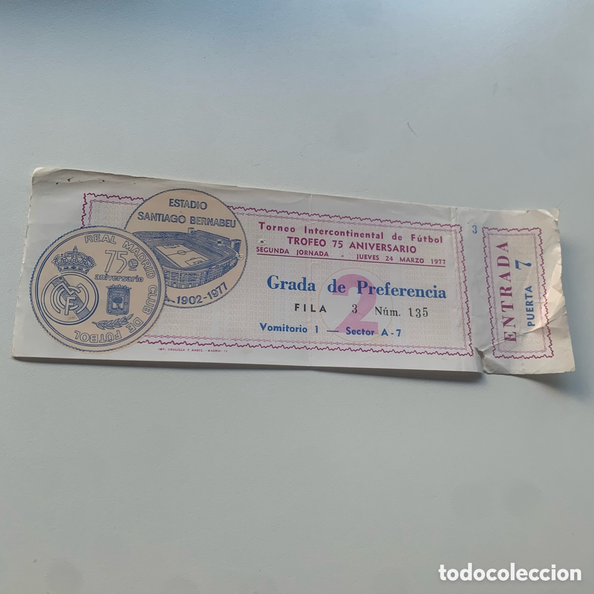 Collezionismo sportivo: entrada real madrid argentina torneo intercontinental 75 aniversario 24 de marzo de 1977