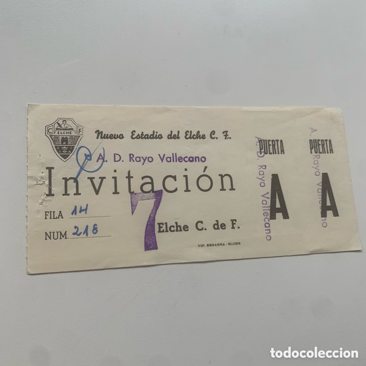 Collezionismo sportivo: Entrada 20 noviembre 1977 elche rayo vallecano nuevo estadio