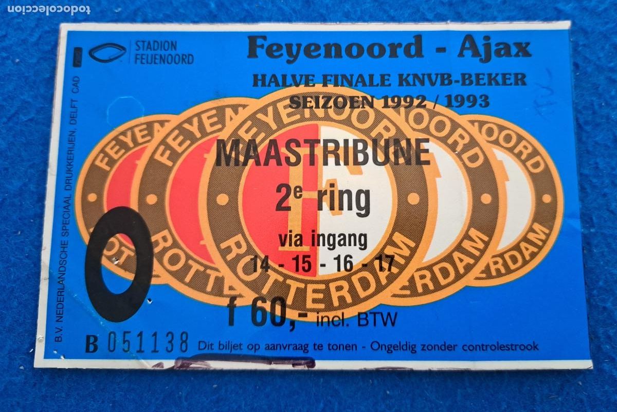 Collezionismo sportivo: FEYENOORD vs AJAX AMSTERDAM ( 0-5 ) - SEMI-FINAL COPA DE LOS PAISES BAJOS - 31 de Marzo de 1993