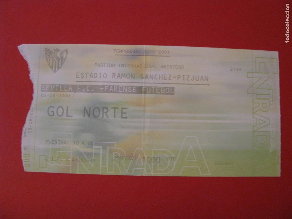 Coleccionismo deportivo: ENTRADA DE FUTBOL. SEVILLA F. C. - FARENSE FUTEBOL. 09 AGOSTO 2000. AMISTOSO