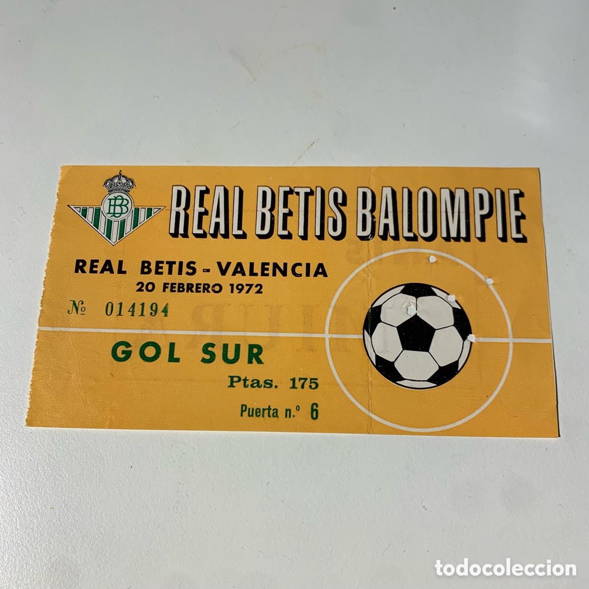 Sports collectibles: Entrada Real Betis balompi&eacute; Valencia cf 20 febrero 1972