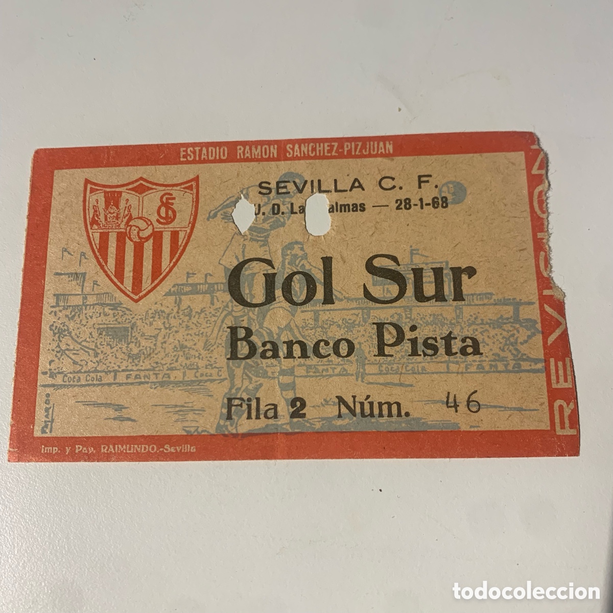 Sports collectibles: Entrada sevilla cf ud las palmas sanchez pizjuan 28 enero 1968 coca cola