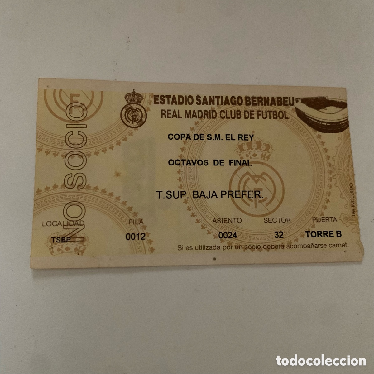 Sports collectibles: Entrada octavos de final copa del rey Real Madrid fc Barcelona 6 de febrero 1997