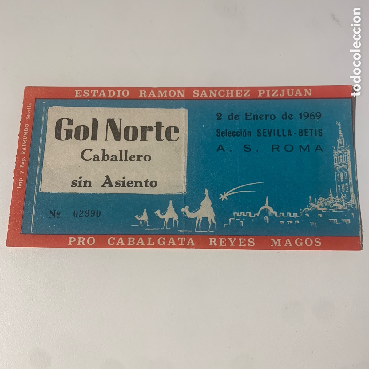 Coleccionismo deportivo: Entrada estadio sanchez pizjuan seleccion sevilla-betis a.s. Roma 2 enero 1969