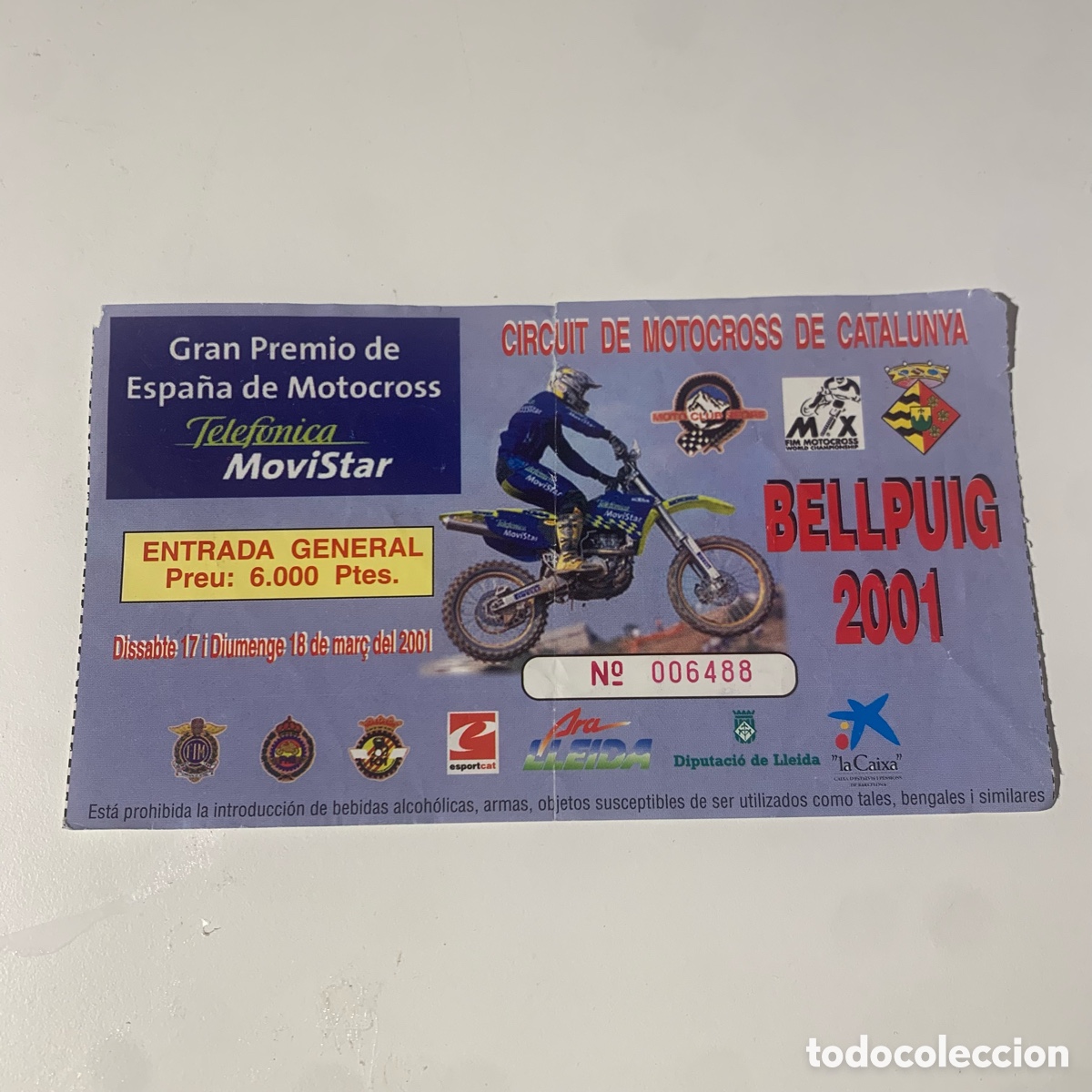 Coleccionismo deportivo: Entrada Gran Premio de Espa&ntilde;a de motocross 2001 bellpuig