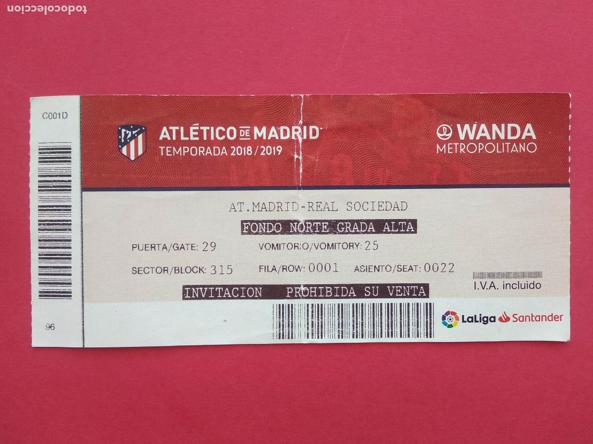 Collezionismo sportivo: ENTRADA DE FUTBOL ESTADIO WANDA METROPOLITANO LIGA 18 19 2018 2019 ATLETICO MADRID - REAL SOCIEDAD