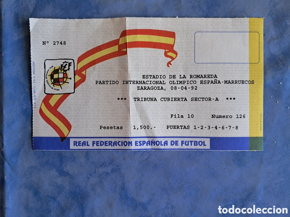 Coleccionismo deportivo: Entrada f&uacute;tbol Espa&ntilde;a Marruecos,a&ntilde;o 1992