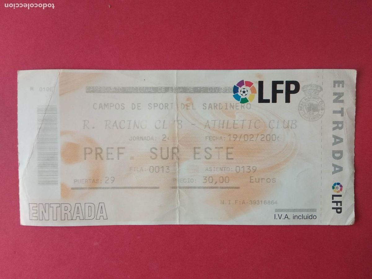 Colecionismo desportivo: ENTRADA DE FUTBOL LIGA ESTADIO SARDINERO 05 06 2005 2006 RACING DE SANTANDER - ATHLETIC CLUB BILBAO