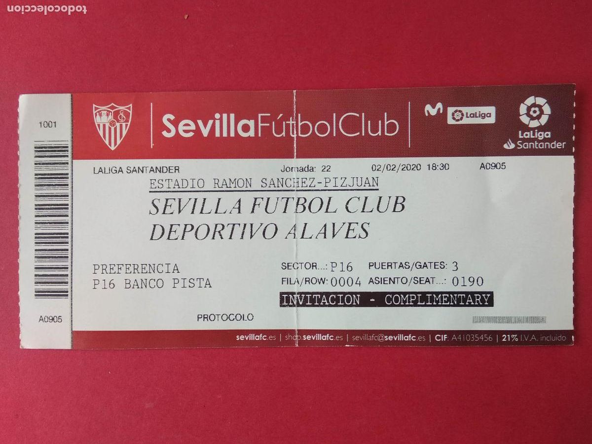 Coleccionismo deportivo: ENTRADA FUTBOL LIGA ESTADIO RAMON SANCHEZ PIZJUAN TEMPORADA 19 20 2019 2020 SEVILLA - ALAVES