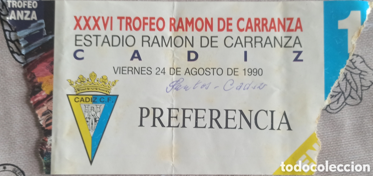 Collezionismo sportivo: Entrada ticket Santos C&aacute;diz 1990 Carranza
