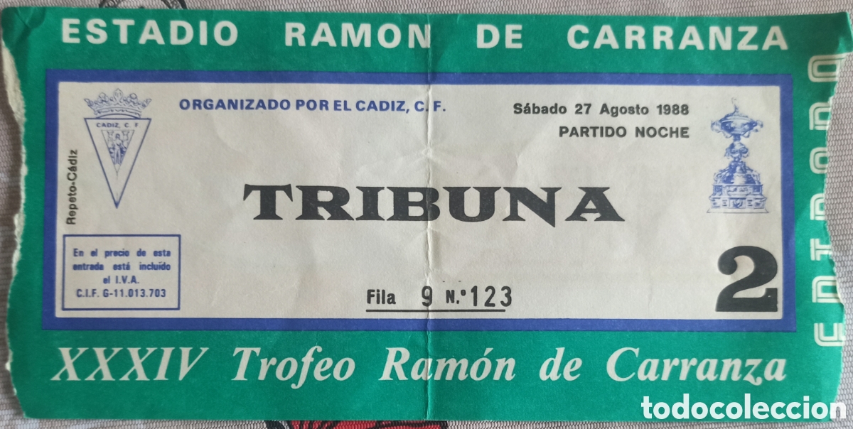 Collezionismo sportivo: Entrada ticket Atl&eacute;tico Madrid Pe&ntilde;arol Montevideo 1988 Carranza