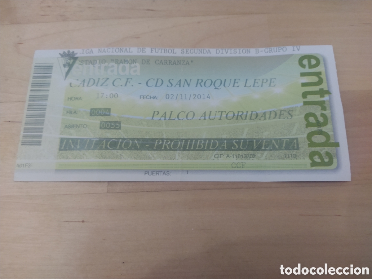 Collectionnisme sportif: ENTRADA C&Aacute;DIZ C.F. - CD SAN ROQUE DE LEPE - TEMPORADA 2014/2015