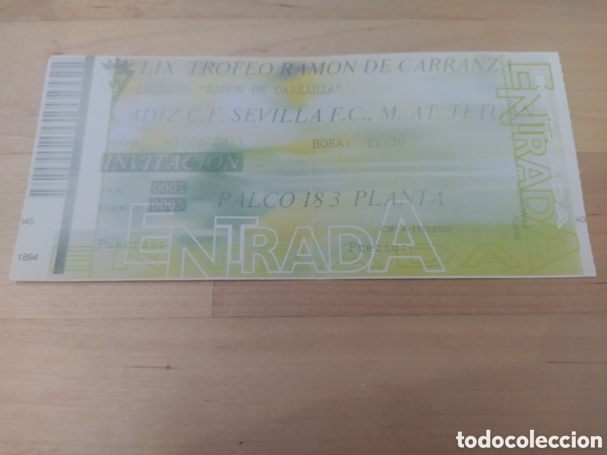 Collectionnisme sportif: ENTRADA TROFEO LIX CARRANZA - CADIZ C.F./SEVILLA F.C./M. AT. TETUAN