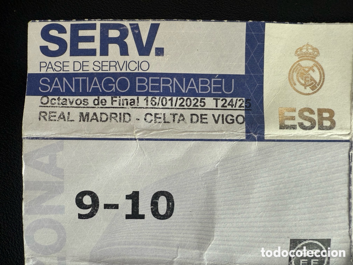 Coleccionismo deportivo: Pase de Servicio para Bomberos en el estadio Santiago Bernab&eacute;u Real Madrid-Celta de Vigo