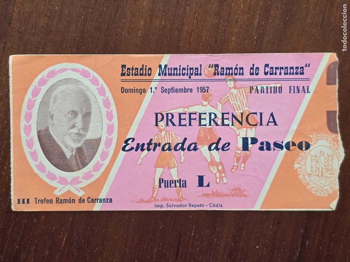 Colecionismo desportivo: Entrada de Futbol.Estadio Ramon de Carranza.Trofeo 31 Agosto 1958